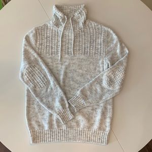 Inverse weave cream with light grey heather fold over collar sweater